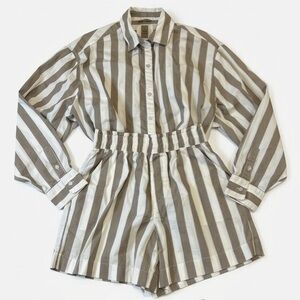 Aerie Good Day Shirt and Shorts Set in Tan and White Stripes size small